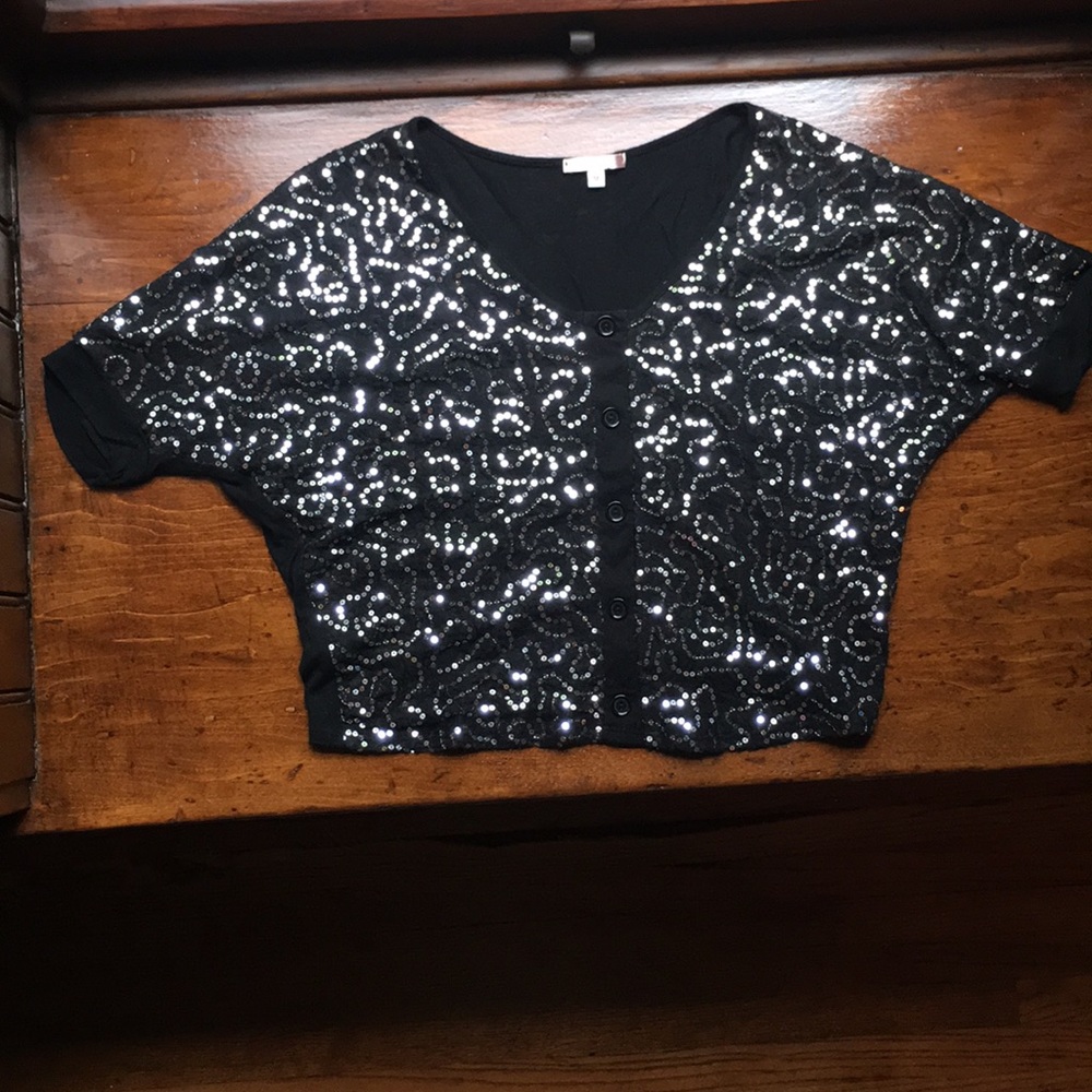Black oversized sequin top